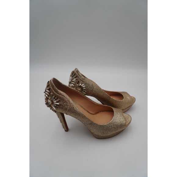 Gianni Bini Gold Rhinestone Embellished Peep Toe Stiletto Heel Platform Size 8M - Picture 6 of 14